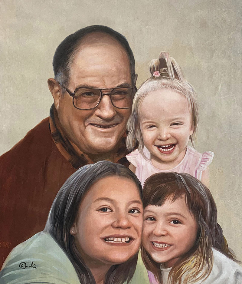 Custom handmade acrylic painting of a happy family