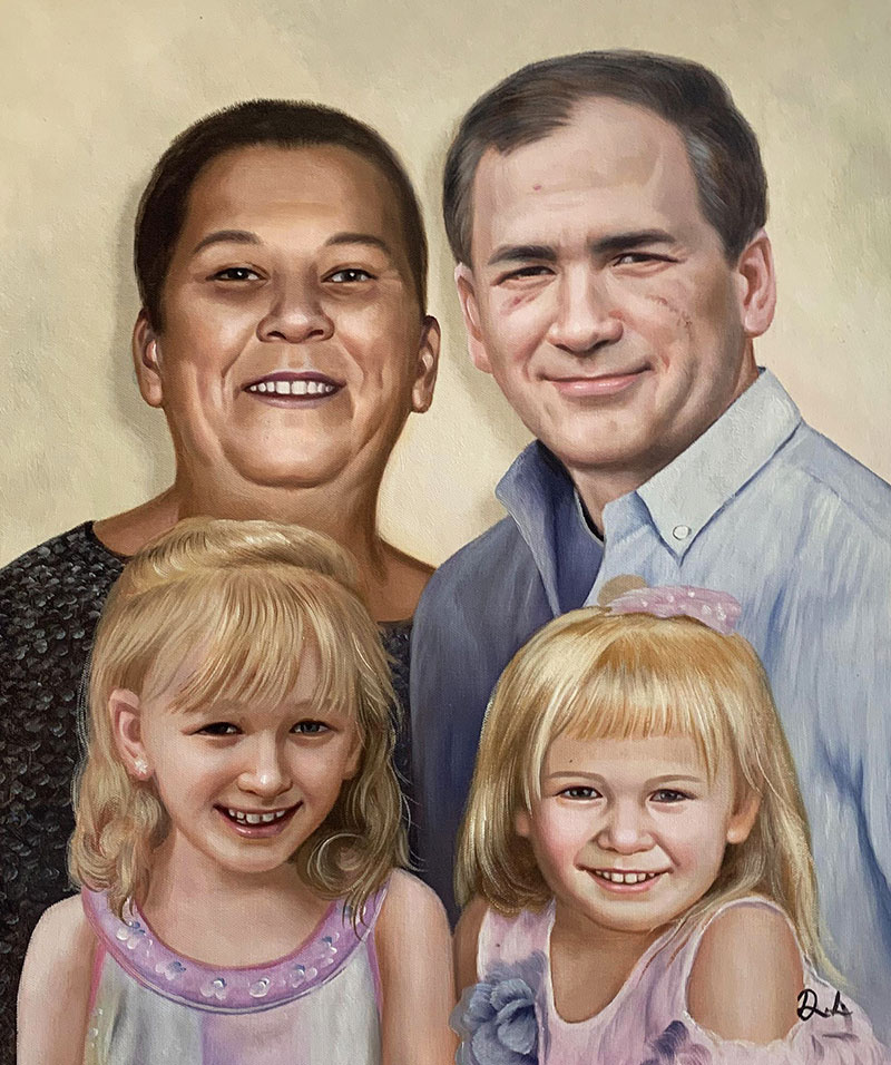 Custom acrylic painting of a family