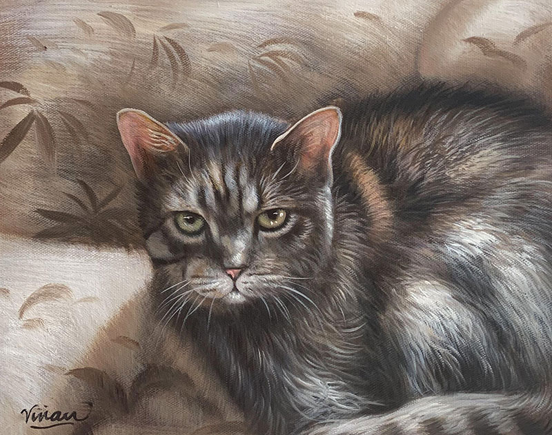 Beautiful acrylic painting of a grumpy cat