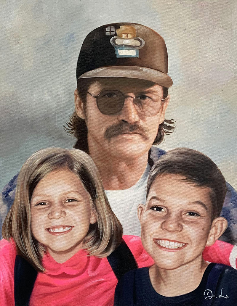 Beautiful acrylic artwork of a father and children