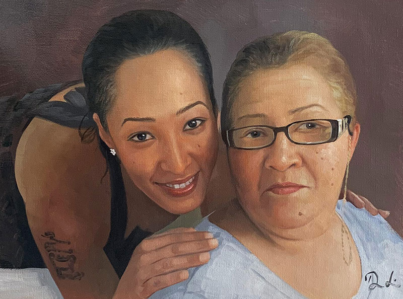 Beautiful handmade acrylic artwork of a mother and daughter