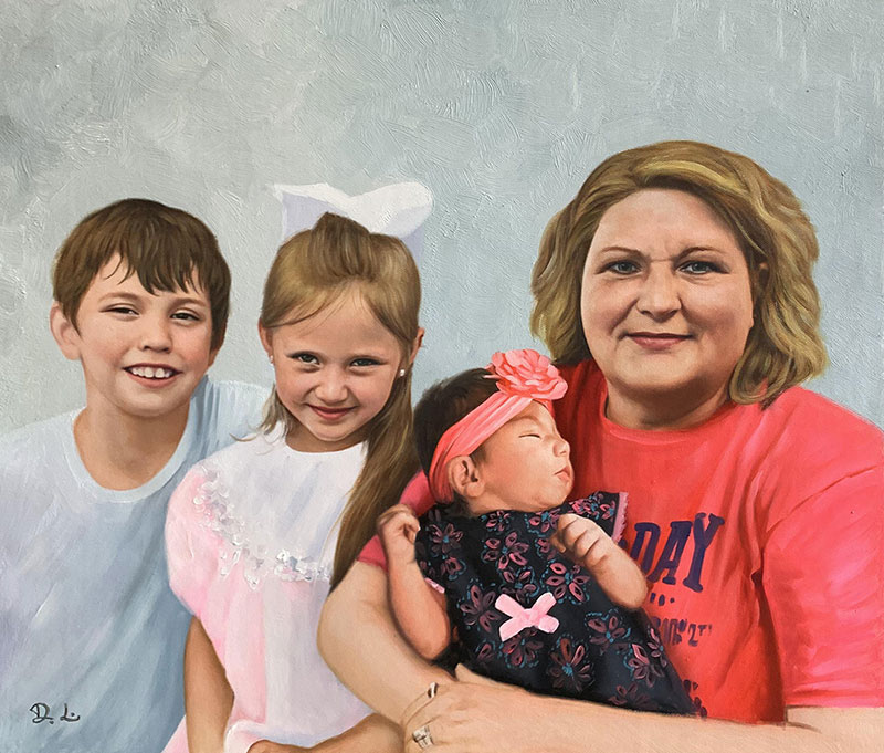 Custom acrylic painting of a happy family