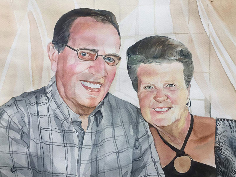 Beautiful handmade watercolor painting of two adults