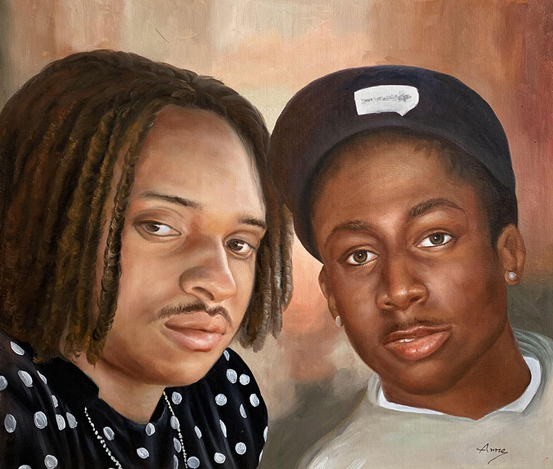 Custom acrylic portrait of two friends