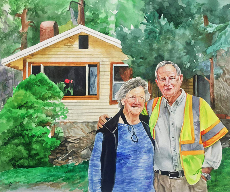 Gorgeous watercolor painting of elder couple