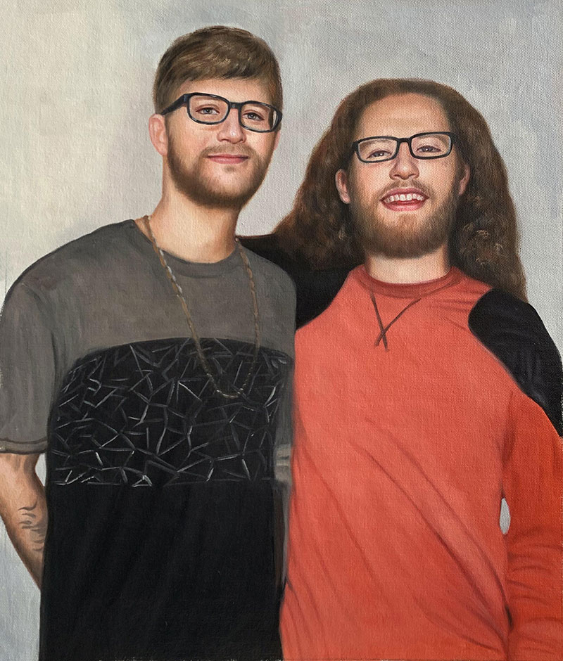 Custom handmade acrylic artwork of two friends