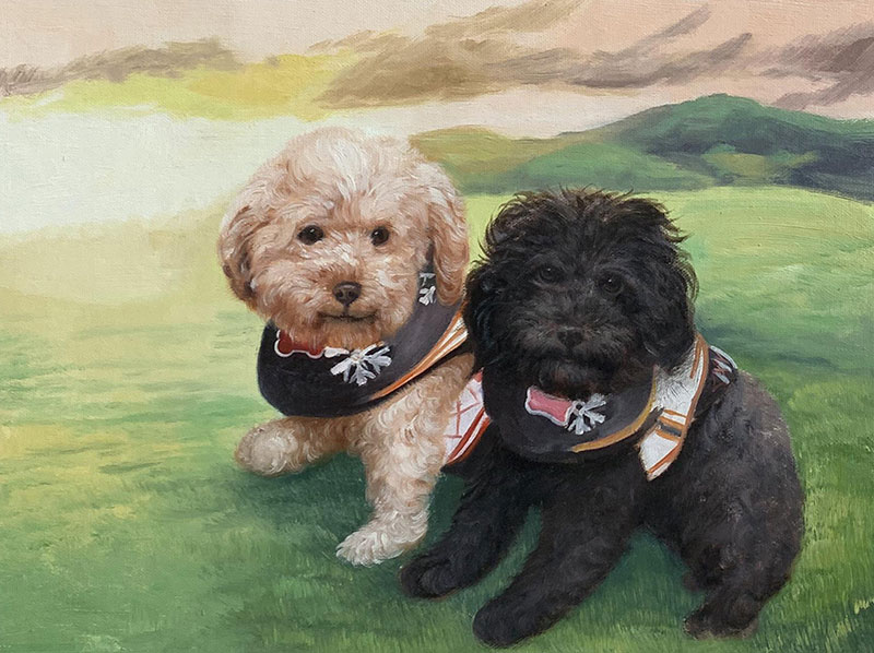 Custom oil painting of two cute dogs