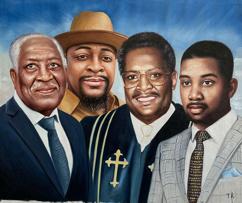 Custom handmade oil painting of four gentlemen