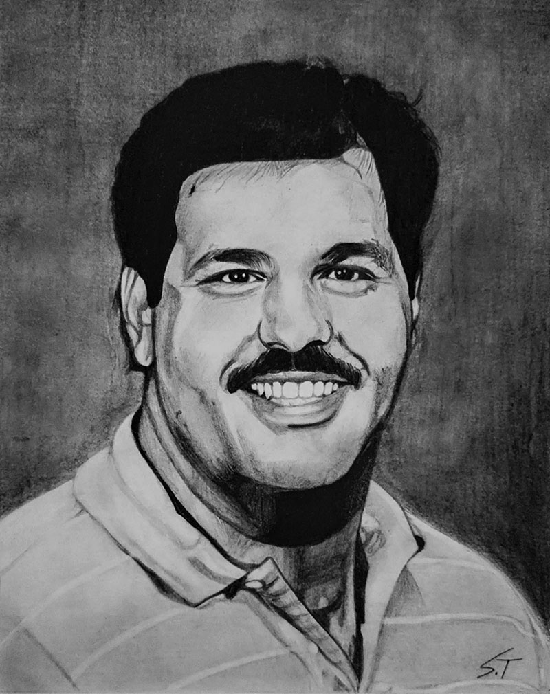 Personalized black pencil portrait of a gentleman
