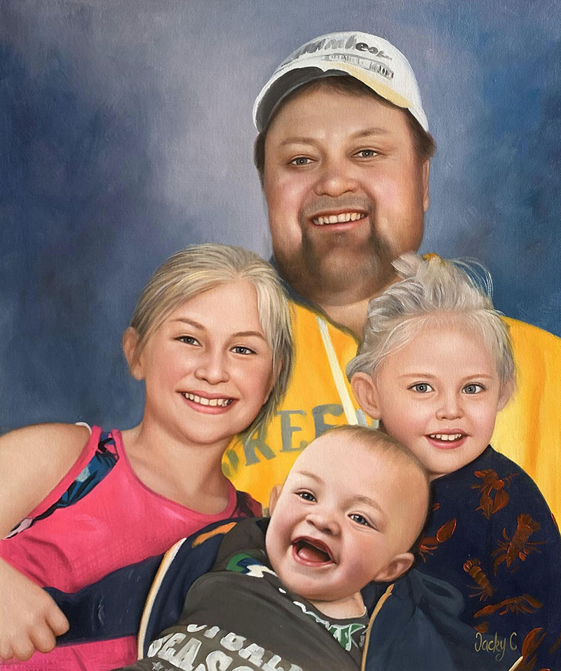 Custom oil painting of a gentleman with three kids 
