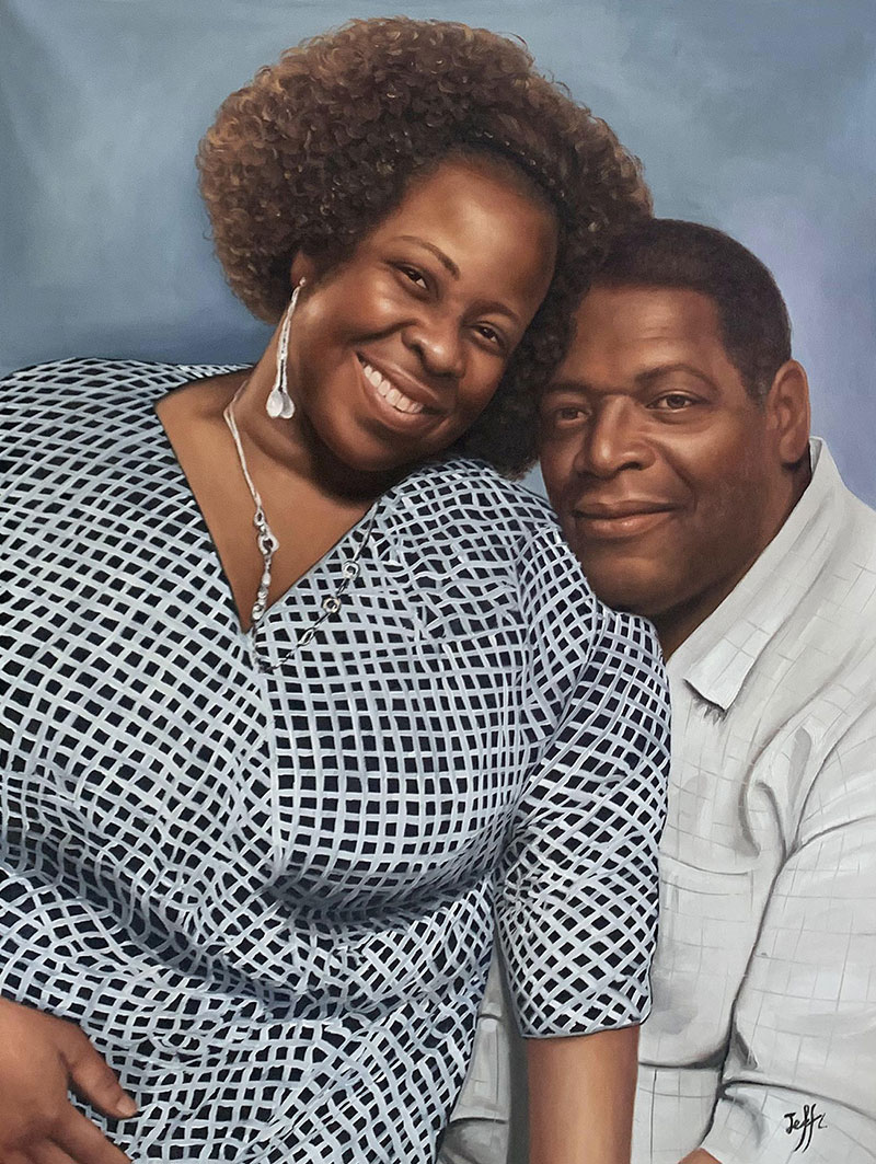 Gorgeous handmade oil portrait of a loving couple