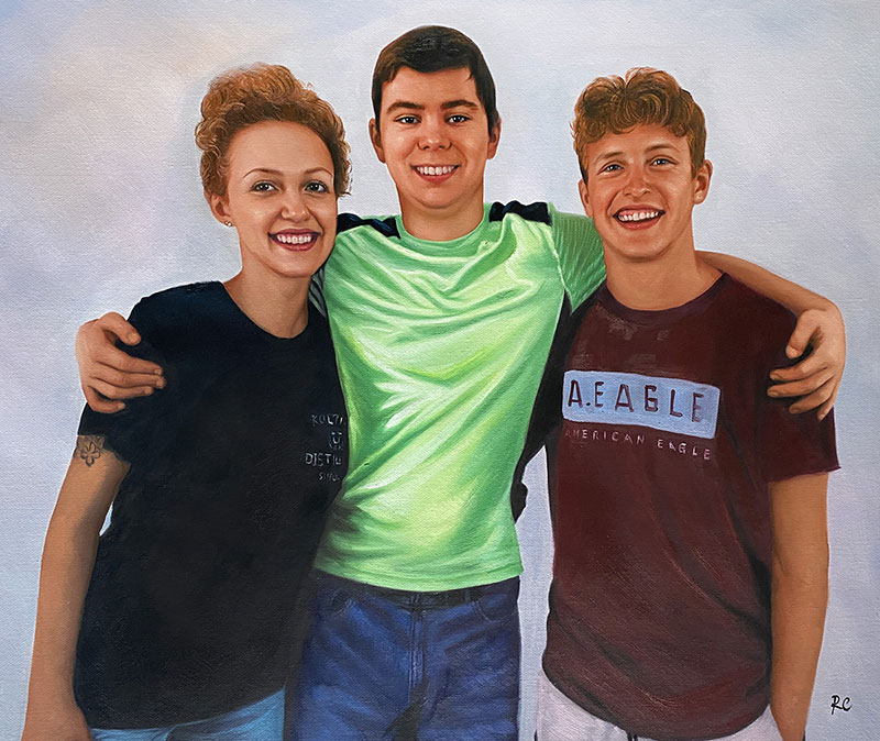 Beautiful handmade oil painting of three adults