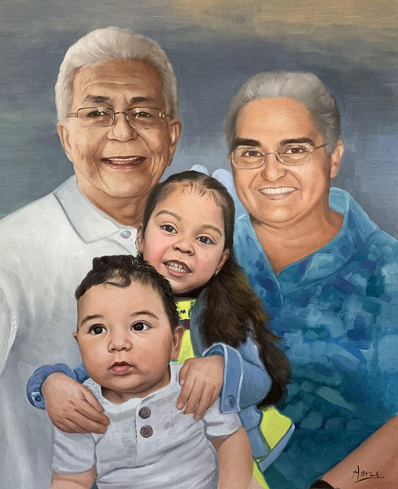 Beautiful artwork of a family in acrylic