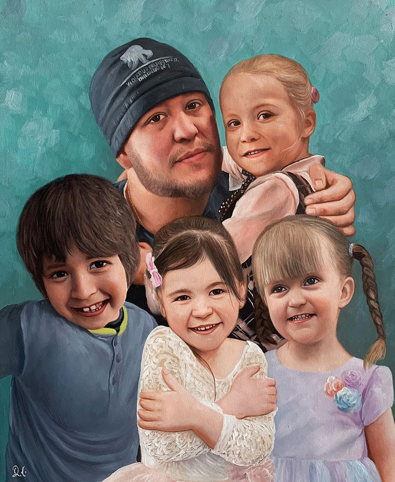 Stunning handmade acrylic painting of a family