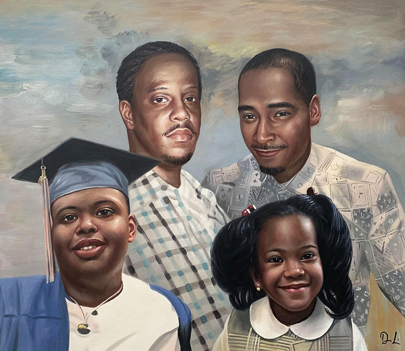 Custom handmade acrylic painting of a family