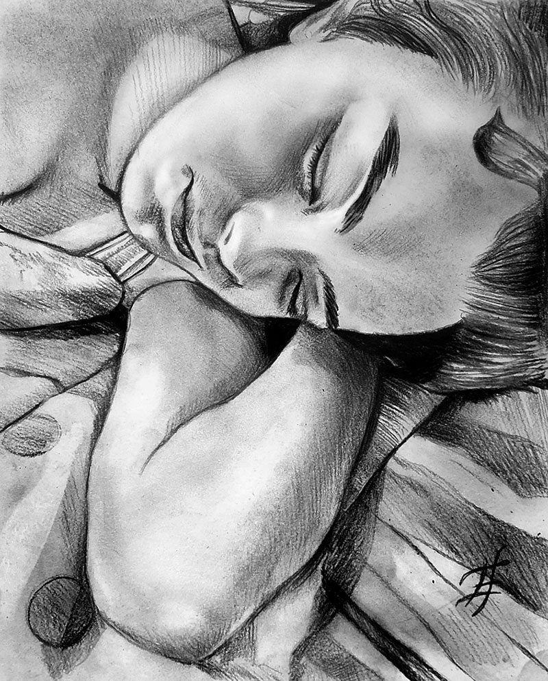Gorgeous charcoal drawing of a sleeping girl