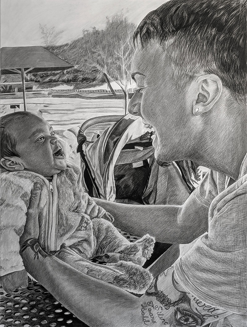 Beautiful charcoal drawing of a father and daughter