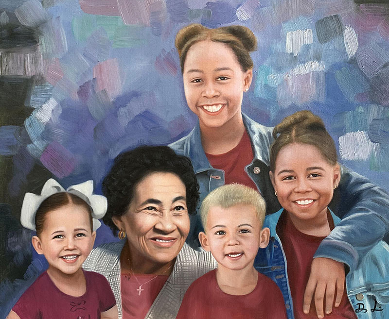 Custom handmade acrylic painting of a happy family