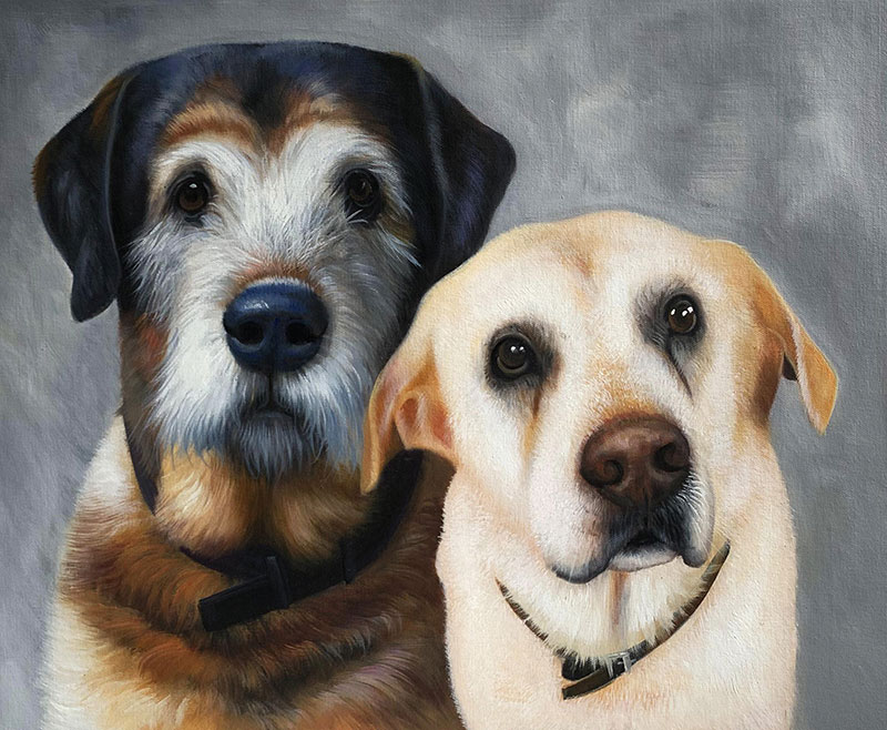 Beautiful oil artwork of two dogs