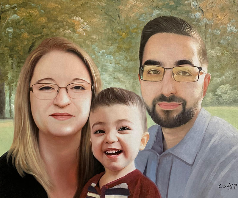 Gorgeous handmade oil painting of a family