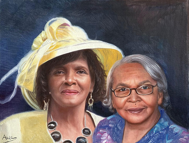 Beautiful acrylic portrait of two ladies 