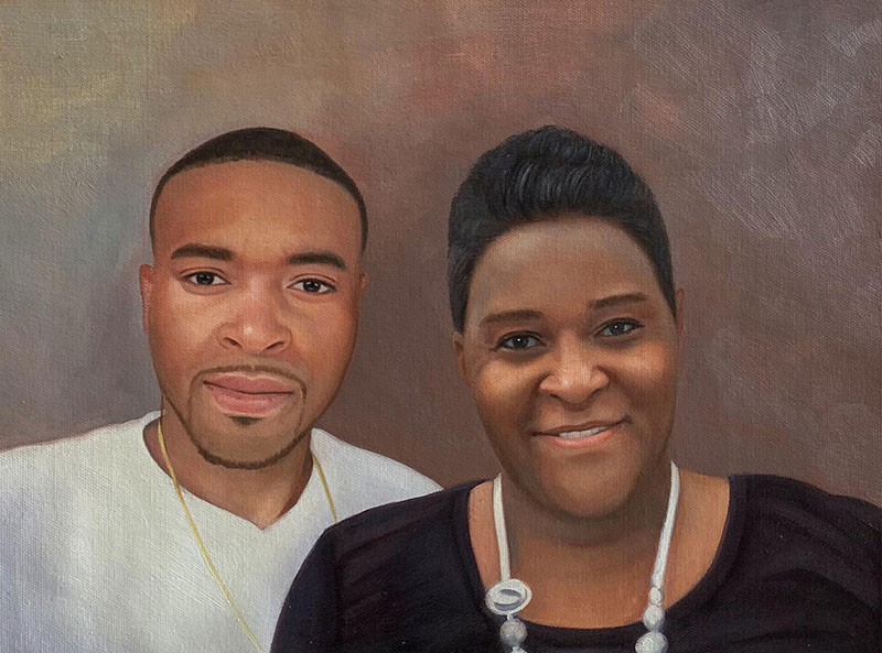 Custom oil portrait of a mother and son