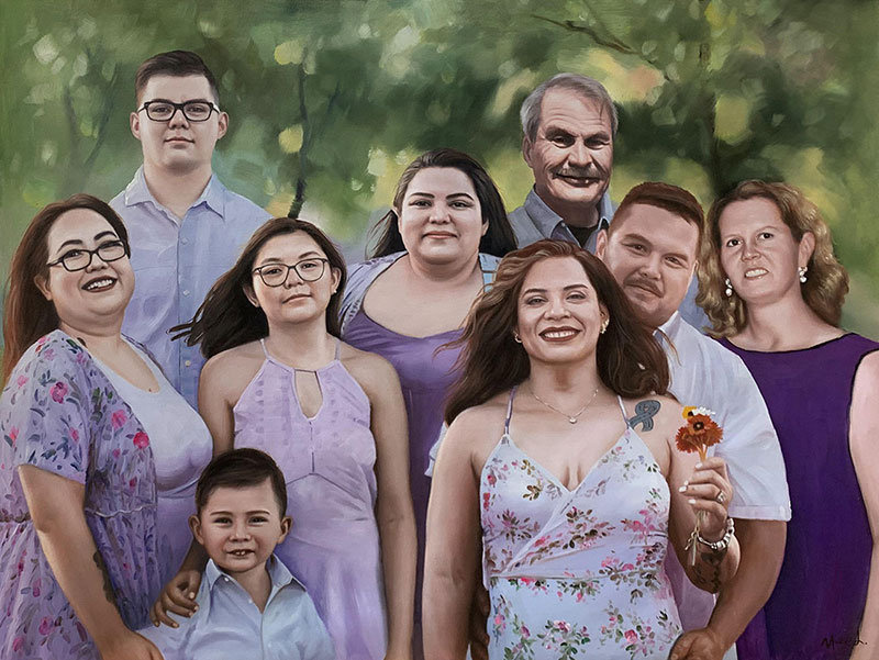 Custom handmade oil painting of a happy family