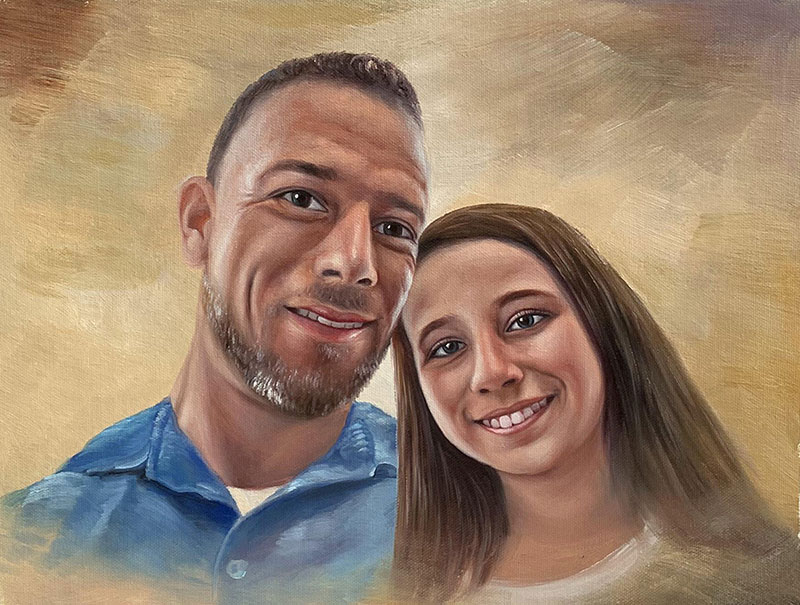 Beautiful handmade oil artwork of a father and daughter