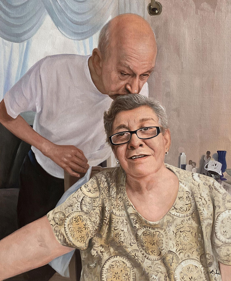 Beautiful acrylic painting of an elder couple