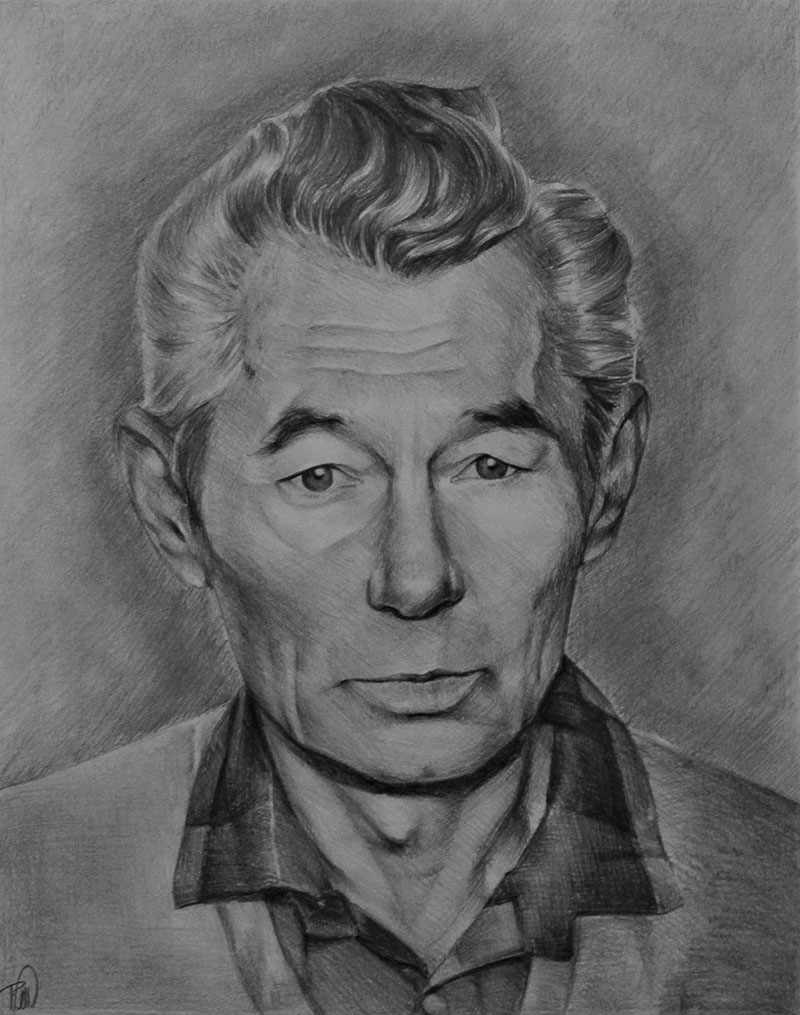 Beautiful handmade black pencil drawing of an elder man