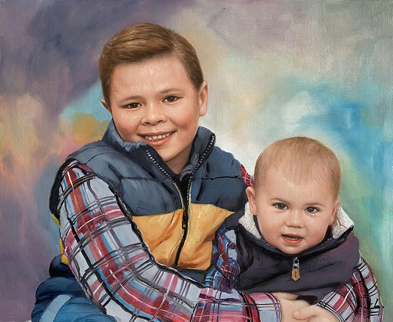 Custom handmade painting of two little boys
