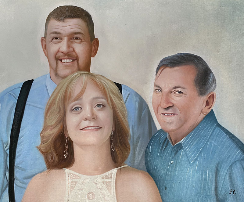 Beautiful handmade oil painting of a family