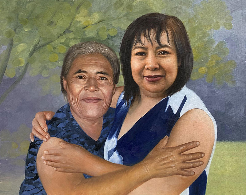 Beautiful handmade oil artwork of a mother and daughter