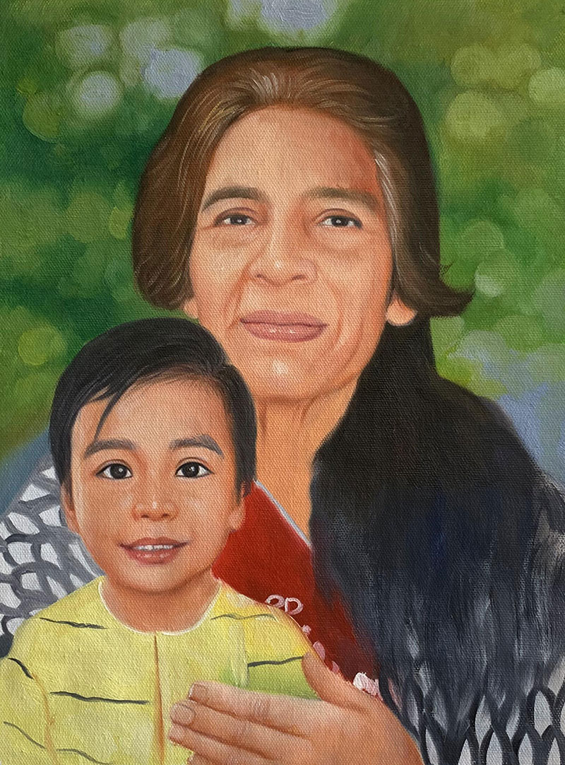 Beautiful handmade oil artwork of a lady with a baby