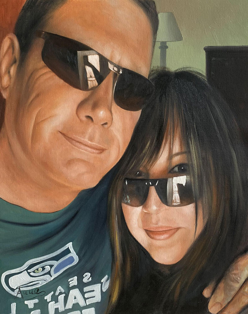 Custom oil painting of a loving couple