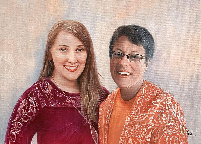 Beautiful handmade oil painting of a mother and daughter