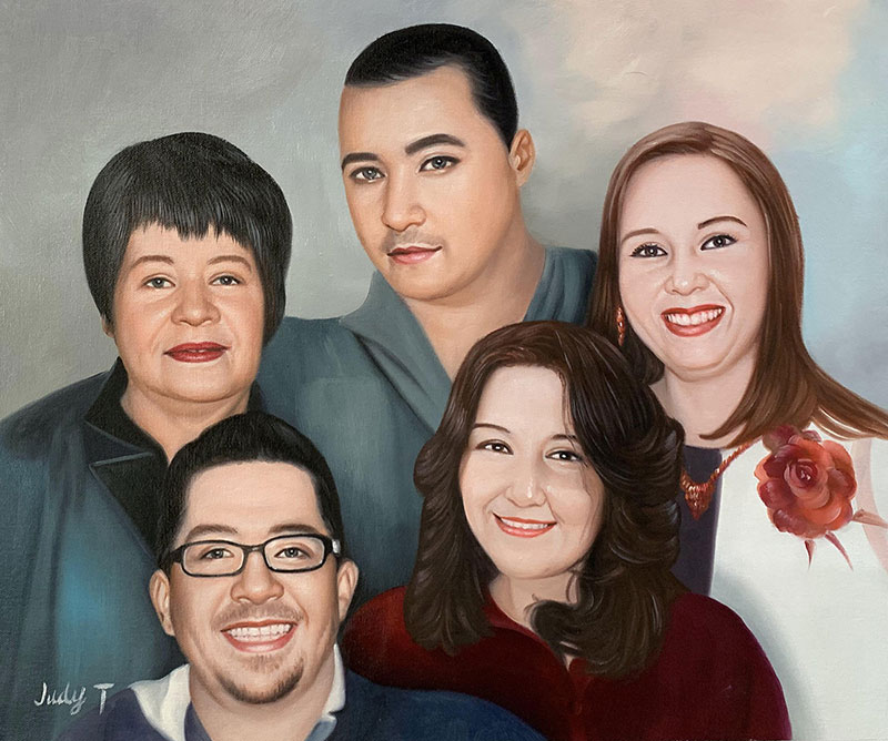 Custom handmade oil artwork of a happy family