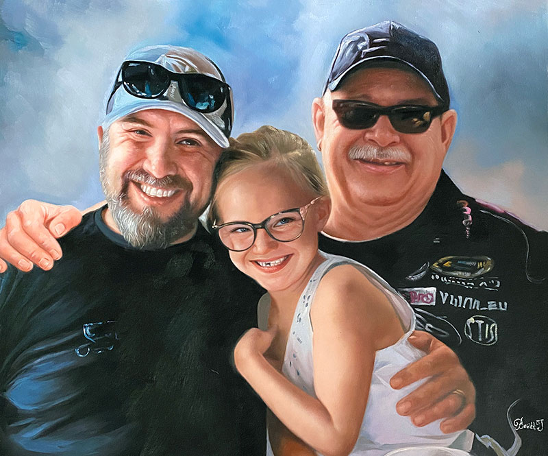 Custom oil painting of two adults with a little girl