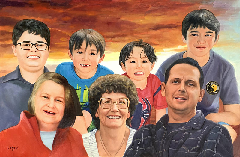 Beautiful handmade oil artwork of a family