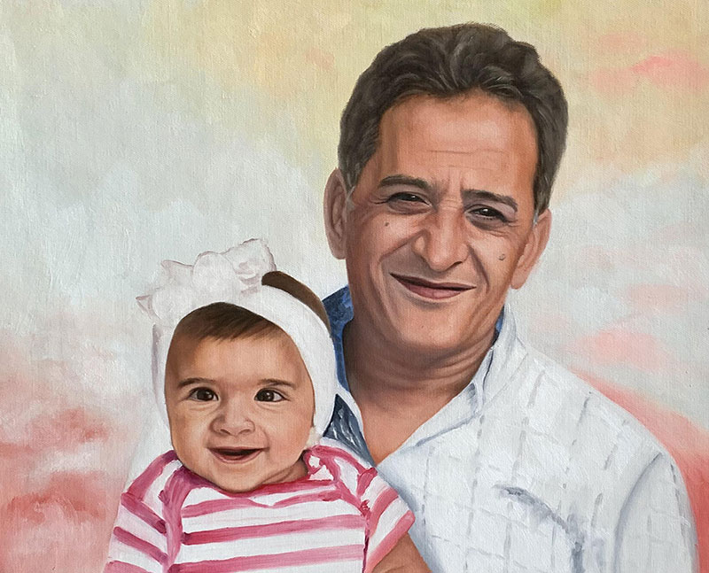 Painting of a man holding a baby girl.