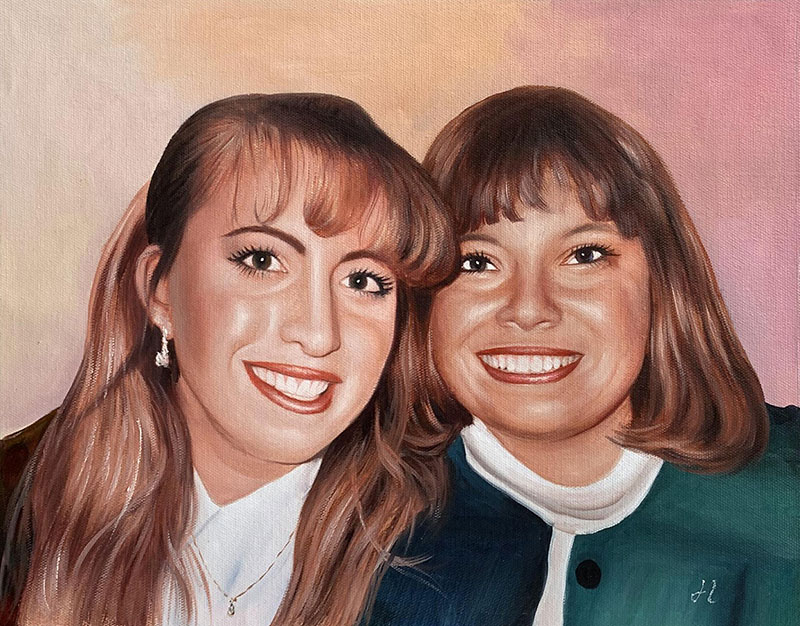 Beautiful handmade oil artwork of two ladies