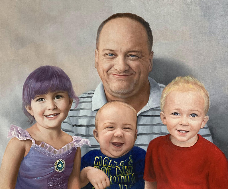 Custom handmade oil portrait of a family