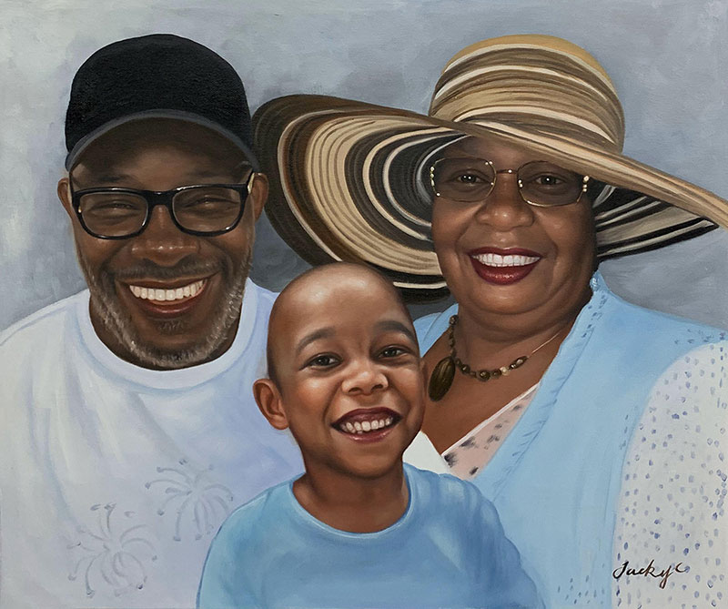 Beautiful handmade oil artwork of a happy family