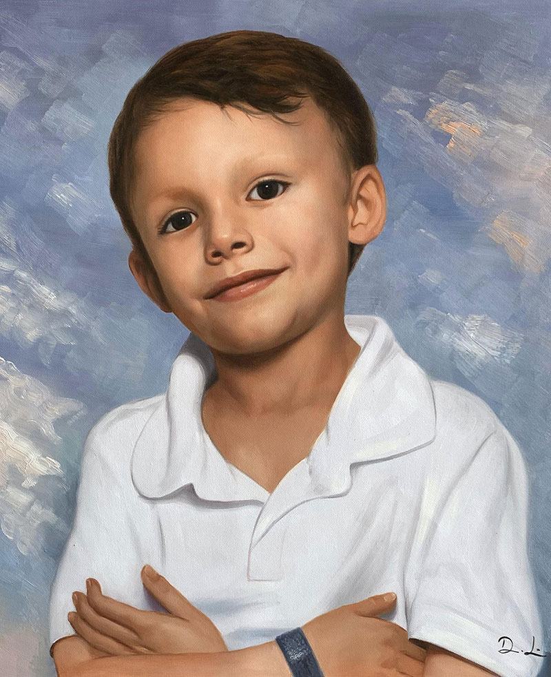 Custom close up oil portrait of a little boy