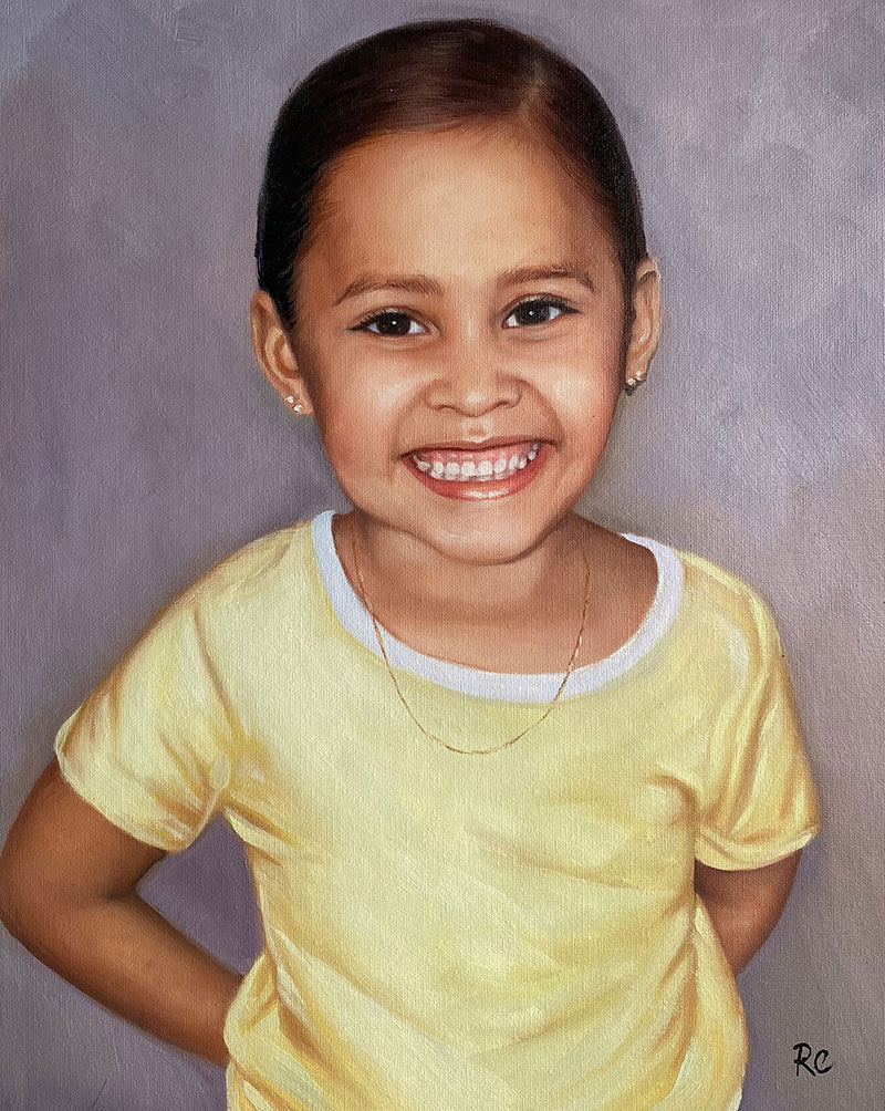Beautiful oil portrait of a little girl