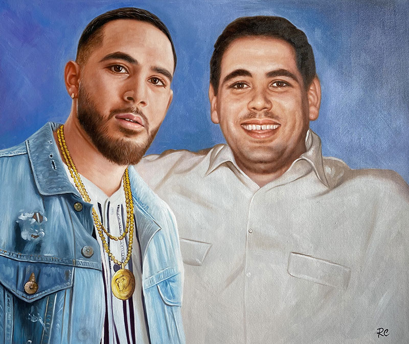 Custom oil artwork of a father and son
