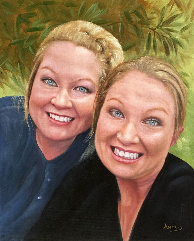 Custom handmade oil artwork of two adults