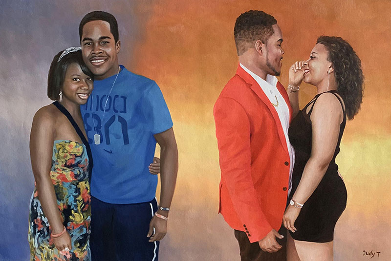 Beautiful handmade oil artwork of two couples