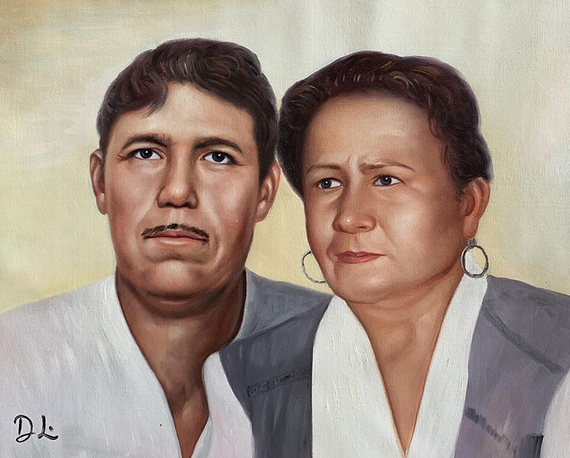 Custom handmade acrylic portrait of an elder couple