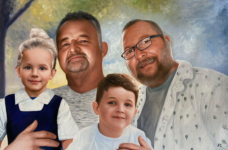 Custom handmade oil painting of a family